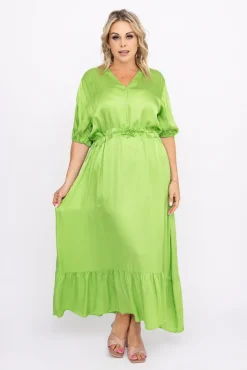 Włoski Zielona Sukienka Satynowa ELANTRA