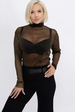 Damskie Włoski Złota Bluzka błyszcząca WORIGIA