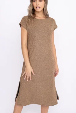 Włoski Złota Sukienka Błyszcząca GEVINI