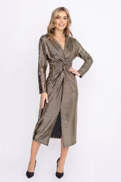 Włoski Złota Sukienka błyszcząca LIVENO